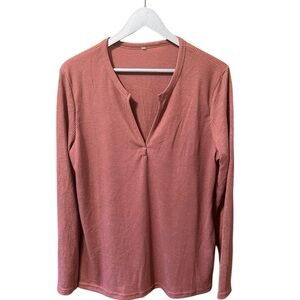 🟣Zulily Soft V-Neck Mauve Waffle Knit Long Sleeve Tee – XXL